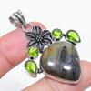 Natural Labradorite, Peridot 925 Sterling Silver Jewelry Pendant 2.09" H8j02