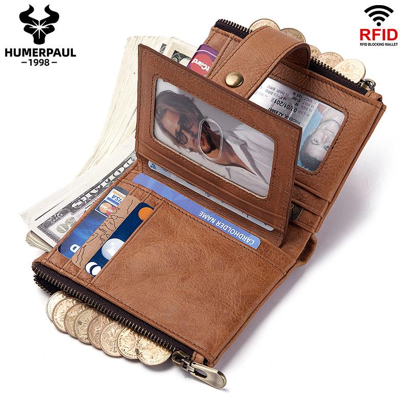 Humerpaul Мужские кошельки из натуральной кожи RFID, небольшой короткий держатель для карт с цепочкой для монет, мужская сумка для денег, качество