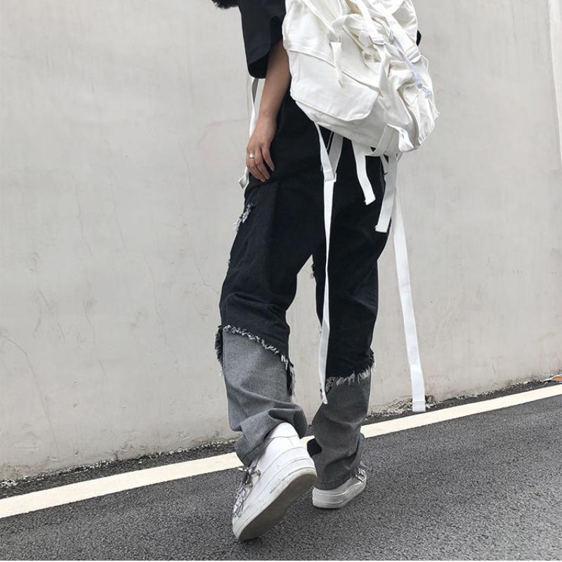 Gothic Men's Jeans Hippie Autumn Winter Black Patchwork Jeans High Waist Aesthetic Grunge Trousers Streetwear