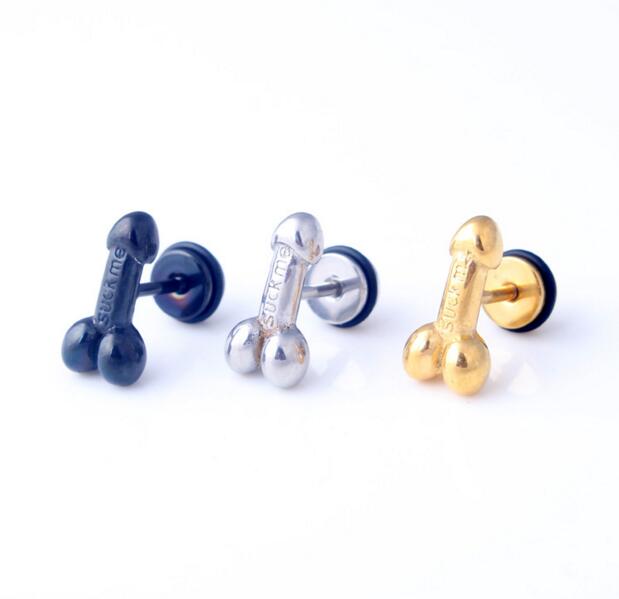 WKOUD Punk Stainless Steel Stud Earrings For Men Women Gothic Rockets Arrow Finger Cool Prevent Allergy Gold Black Puncture