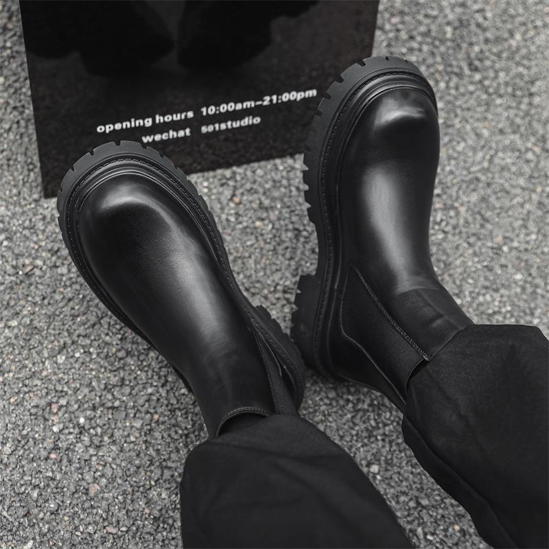 Martin boots men's low-top black 2025 new platform heightening leather shoes retro Chelsea boots 2865-J