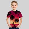 Футболка с 3D кокосовой пальмой для мальчиков, с короткими рукавами, летние каникулы, тропический гавайский полиэстер, детские повседневные топы с круглым вырезом, уличные повседневные топы