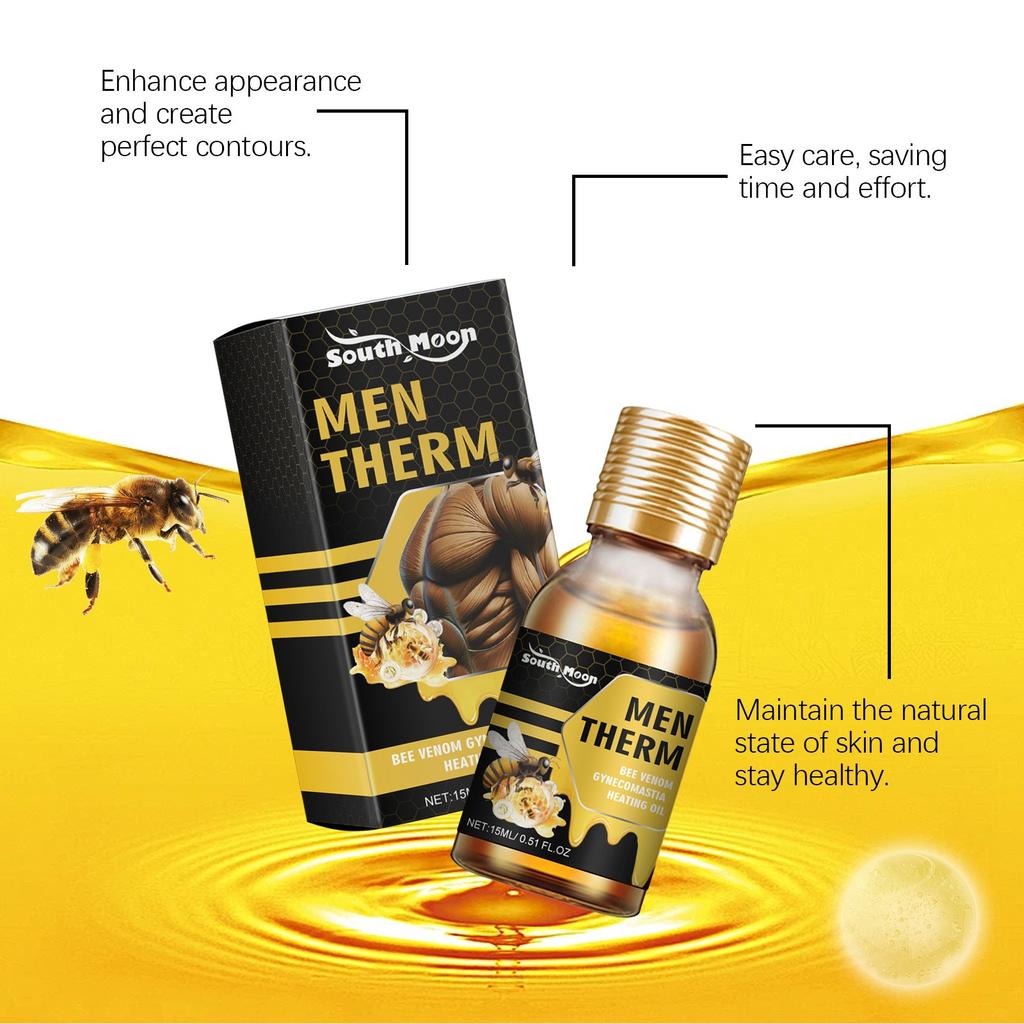 MenTherm Bee Gynecomastia Heating Oil, New Men Bee Oil, Eliminates Excess Breast Tissue, Strengthen Chest Muscles 15ml