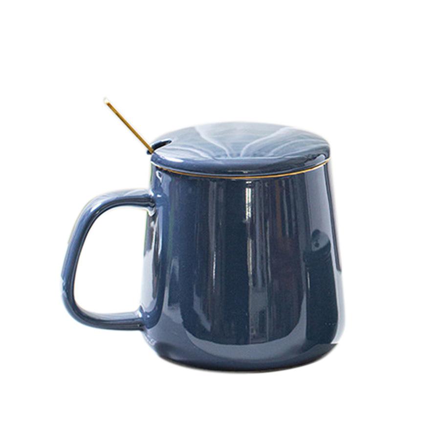 400 мл. Легкая роскошная керамическая кружка в европейском стиле с золотой росписью, зеленая кофейная чашка с крышкой и ложкой, молочная кружка, праздничные подарки для пары