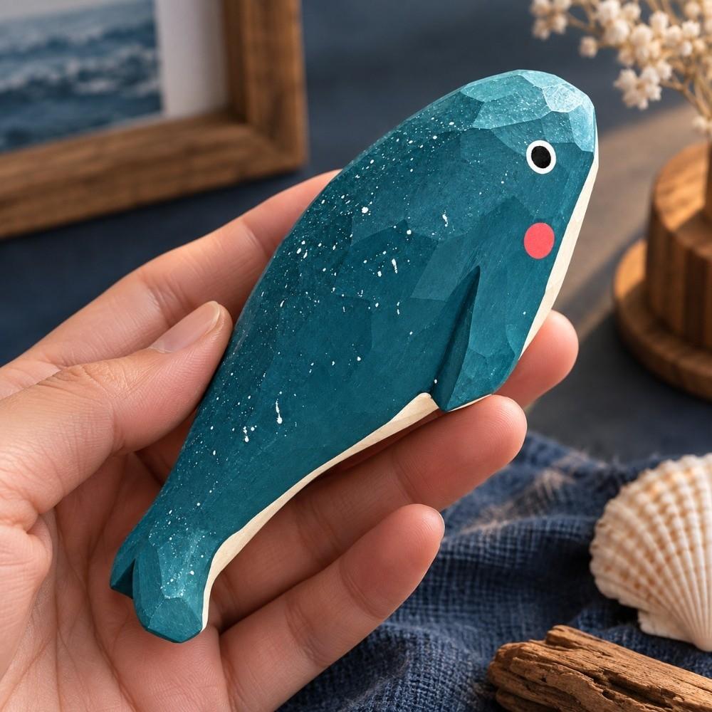 Handmade Craft Wooden Whale Statue Blue Color Mini Whale Statue Home Desk Decor Home Decoration