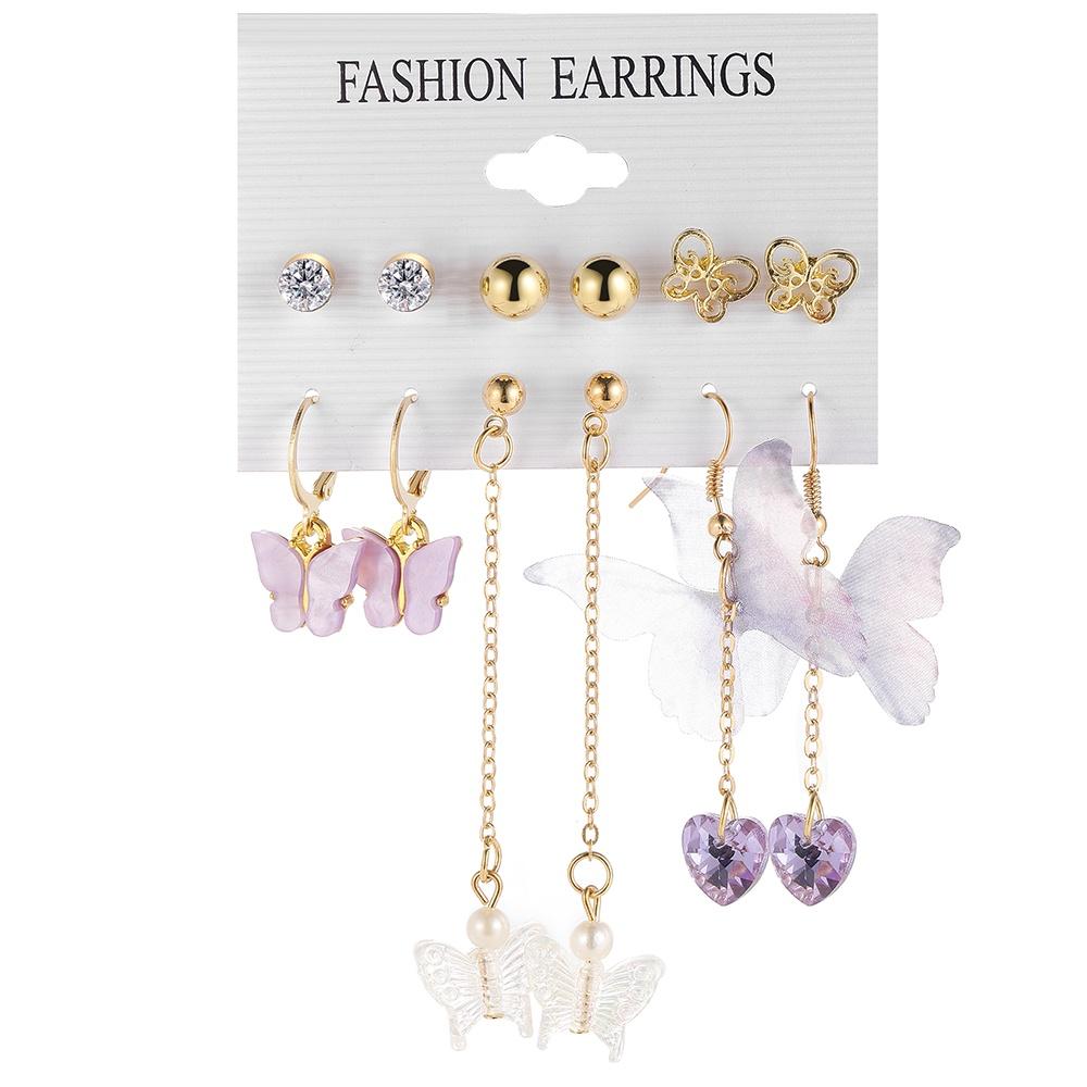 IF ME Fashion Resin   Earrings Set Checkerboard Heart Crystal Butterfly  Earring Women Jewelry Accessories