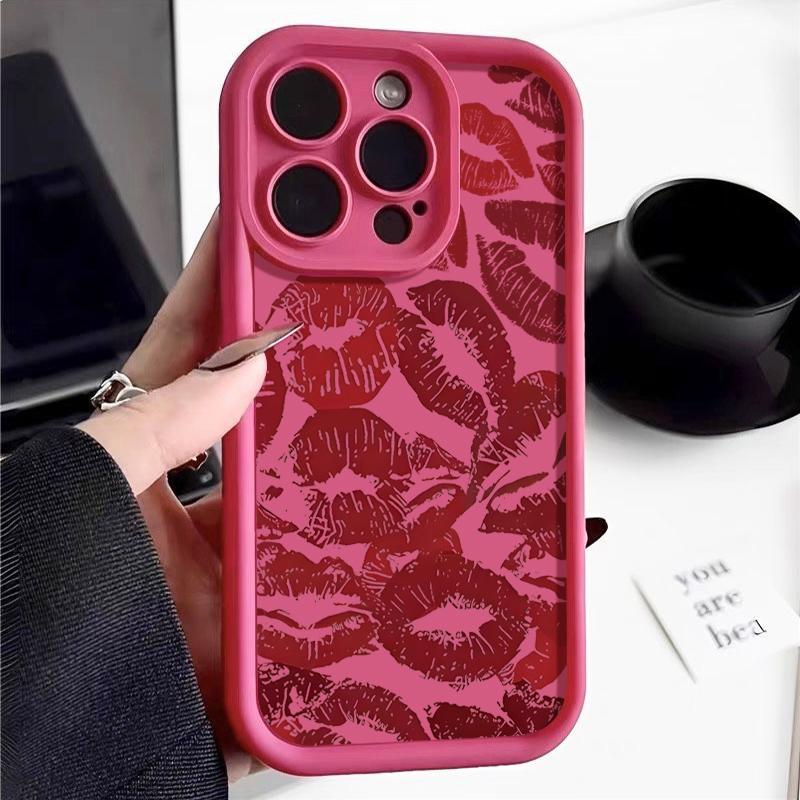 Модный мягкий чехол для телефона с принтом красных губ TPU для iPhone 16 Pro Max 15 Plus 14 Pro 13 12 11 XR XS 8 7, защита объектива, противоударный матовый бампер