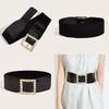 Wide Elastic Waist Belt With Decorative Metal Buckle Ladies Dress Fashion Winter