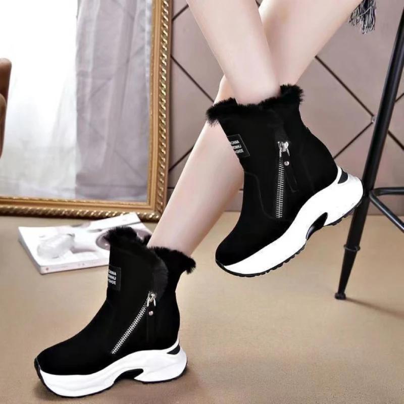 Shoes Women Suede Snow Boots Warm Plush Slip-on Zipper Fashion Woman Winter Women's Shoes Mid-Calf Ladies Booties