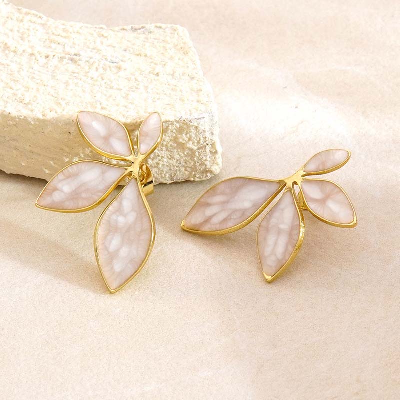 Stainless Steel Colorful Dripping Oil Flower Stud Earrings for Women Vintage Gold Color Petal Temperament Earrings Jewelry Gifts
