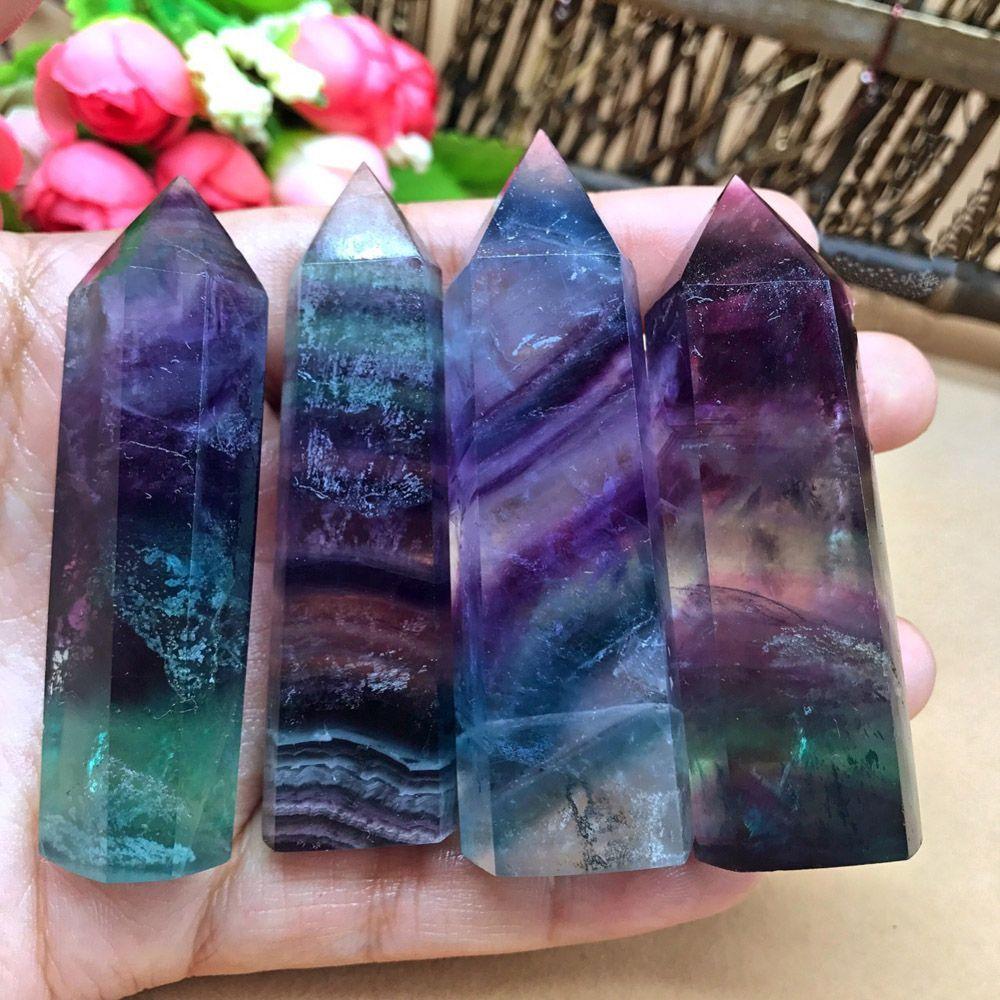 50-60mm Home Colorful Stone Collectables Gemstone Crystal Wand Natural Fluorite Point Healing