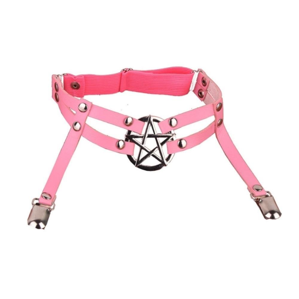 Adjustable Suspender Stockings Clip PU Leather Garter Belt Fashion Pentagram Leg Strap Girls