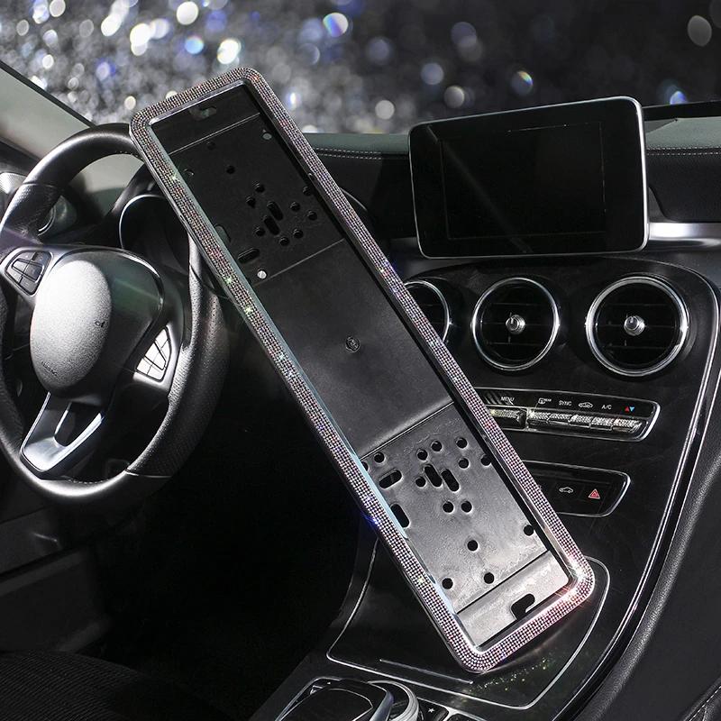 Bling Diamond Car Russian Auto License Plate Frame Holder Stainless Steel Auto Styling Exterior Accessories Women 53.5*12.5cm