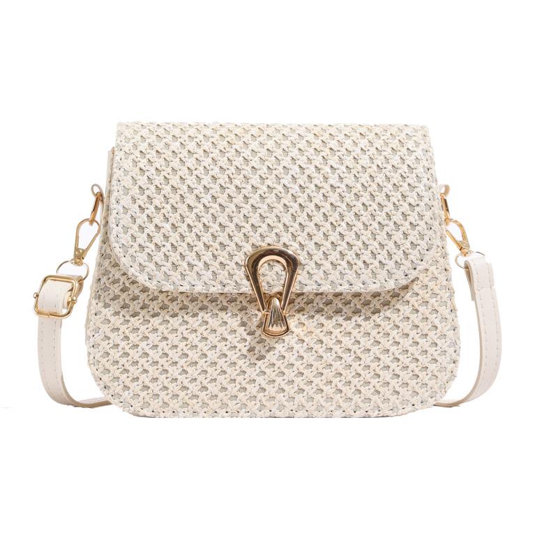 Модная плетеная маленькая сумка для женщин, новая модная сумка через плечо на одно плечо, персонализированная соломенная плетеная маленькая квадратная сумка с пряжкой-замком