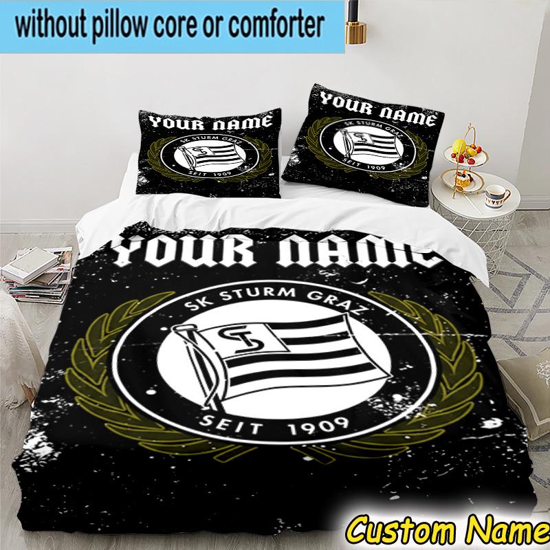 Custom Name Sturm Graz Football Crest Bedding Set 3PCS Duvet Cover Closure Includes 1 Duvet Cover & 2 Pillowcases for All Seasons Bedroom Decor