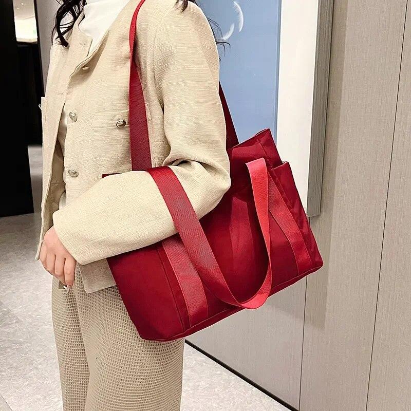 Новая женская сумка, однотонная сумка-тоут, сумка на плечо для отдыха, простая нейлоновая сумка для мамы, большая вместительная сумка