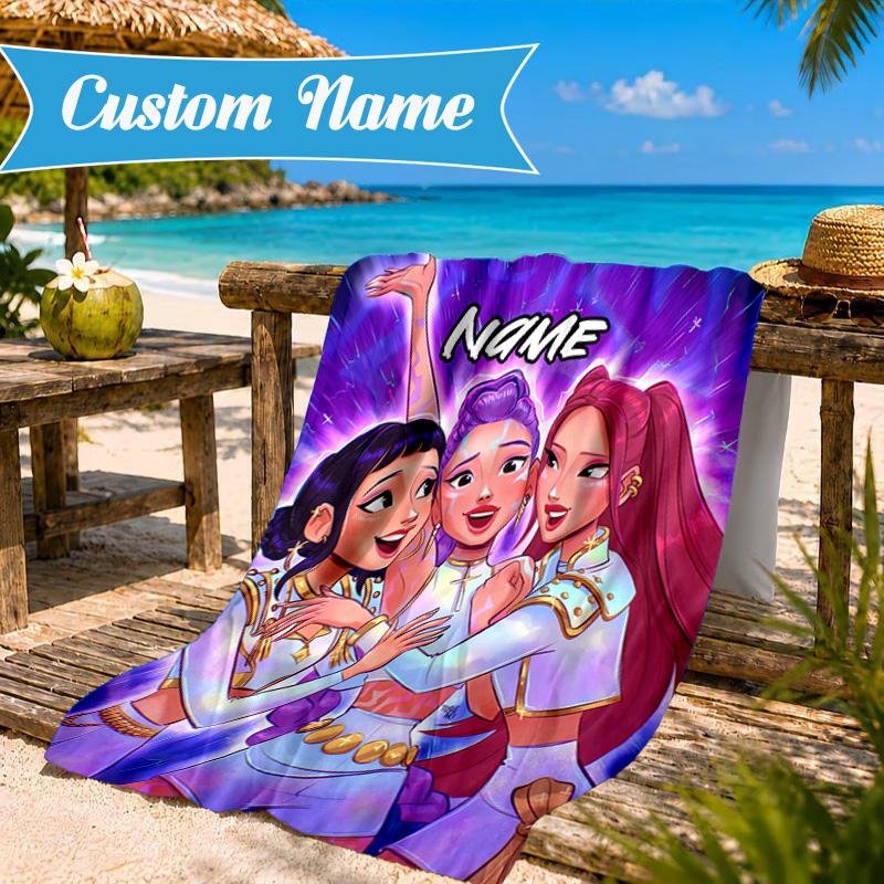 Custom Name KPop Cartoon Beach Towel Microfiber Beach Towel, Lightweight and Quick-Dry, for Summer Travel, Swimming Pool Gift
