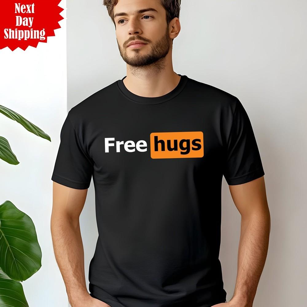 Free Hugs T-Shirt Printed Funny Joke 100% Cotton Novelty Gift Men Humour Tee Top