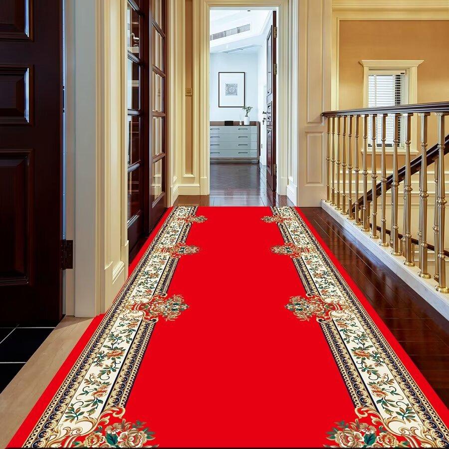 Washable Chinese Red Corridor Carpet Long Hallway Rug Antiskid Living Room Kitchen Aisle Runner Carpet Hotel Home Decoration Mat