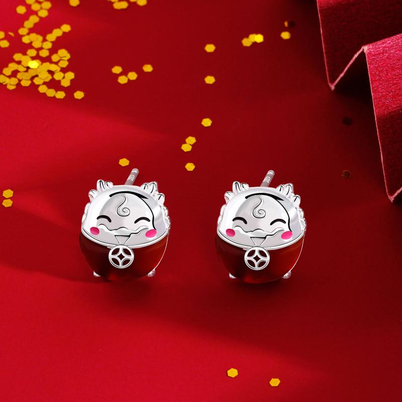 Original Lucky Chenlong Earrings Women's Guochao National Style Birthday Year Red Agate Earrings Women