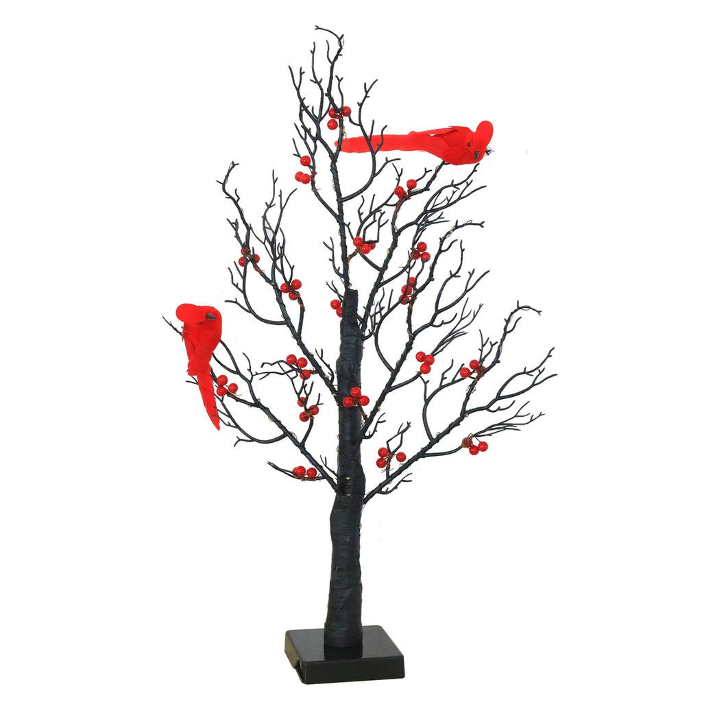 Vintage Glowing Tree with Cardinals with Red Berry and Bird LED Christmas Red Berry Tree Light for Christmas Home Party Wedding
