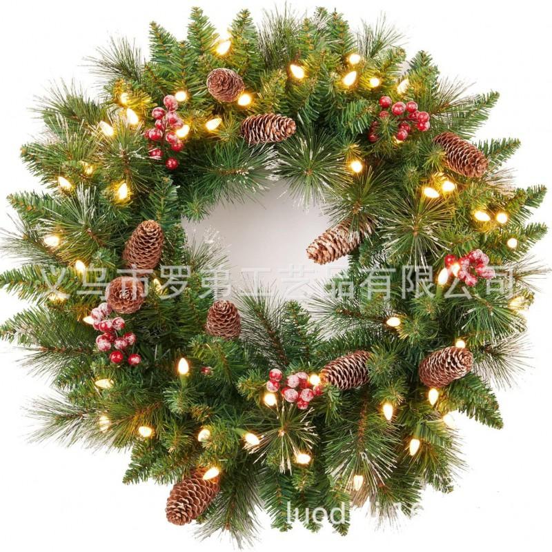 Christmas Decorations Set: LED String Lights Red Poinsettia Flowers Wreath Door Hanging Home Festive Interior