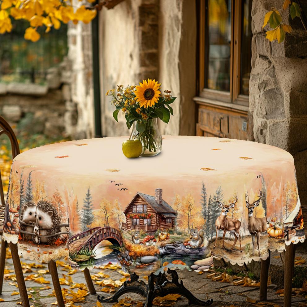 1 штука скатертей с осенним фермерским пейзажем круглой и прямоугольной формы, различных размеров, декоративные скатерти с милыми животными и тыквенным принтом