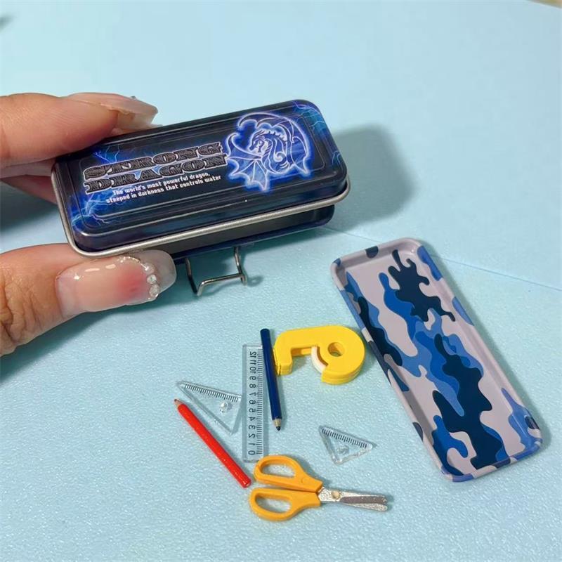 Кукольный домик Миниатюрный Двухслойный Железный Пенал Ручка Линейка Измерительная лента Ножницы Модель Микроландшафтный Декор Игрушка для ролевых игр