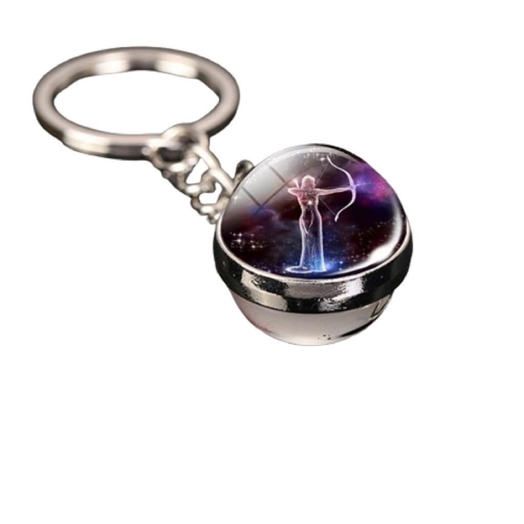 Брелок для ключей с подвеской в виде сумки с 12 знаками зодиака, светящийся в темноте, с драгоценными камнями, двухсторонний стеклянный шар