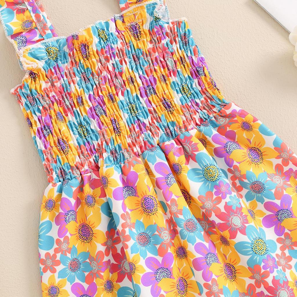 Повседневный комбинезон для маленьких девочек 6, 12, 18, 24 месяцев, 3, 4 лет, летний комбинезон без рукавов с цветочным принтом, широкие штаны для новорожденных, милая одежда