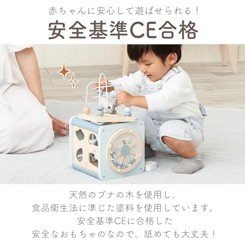 Edute LabelLabel Activity Cube, an educational toy for fingertip play, spatial awareness, and brain training. Includes looping and shape matching. Per