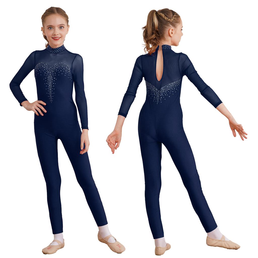 Kids Girls Long Sleeve Ballet Dance Gymnastics Leotard Jumpsuit Unitard Dancewear