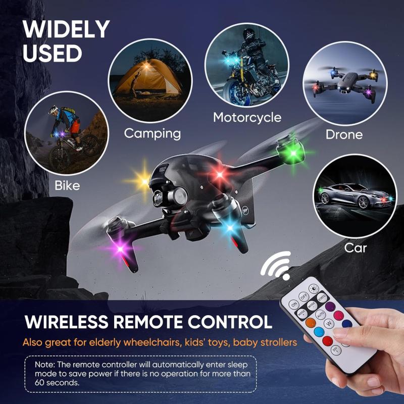 Мигающие огни для автомобиля Беспроводные светодиодные стробоскопы для мотоцикла Восьмицветный мигающий Предупредительный свет против столкновений Атмосферный свет