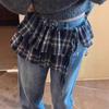 Hip-hop Layer Outfits Plaid Skirt Shirt Extender Ruffled Edge Waistband  Jeans Decor