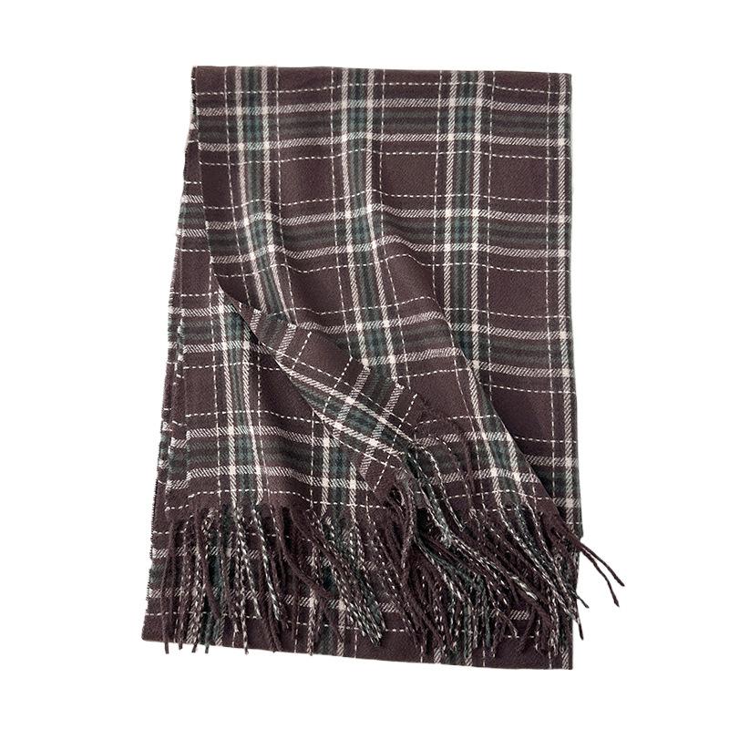 Lazy wind small fresh fashion autumn and winter fringed plaid warm scarf simple temperament imitation cashmere shawl