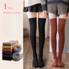 1 Pair Autumn Winter Women's Pure Color Knee High Socks Warmth Comfort Thick Terry-Loop Fashion JK Style Ladies Long Tube Socks