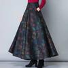Woolen Skirt Elastic High Waist Large Hem Maxi Skirt with Pockets Plaid Pattern A-Line Autumn Winter Skirt Daily Wear