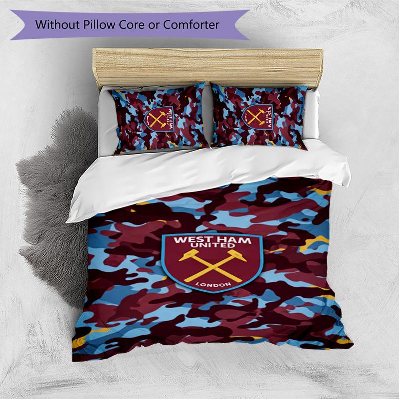 West Ham United Football Printed 3 Pieces Bedding Set, Comfortable Skin Friendly Bedroom Duvet Cover Set