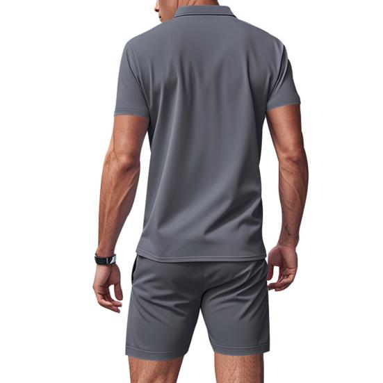 2 шт./комплект мужской наряд пуловер с коротким рукавом отворот топы эластичный шнурок талия карманы шорты комплект однотонная спортивная одежда