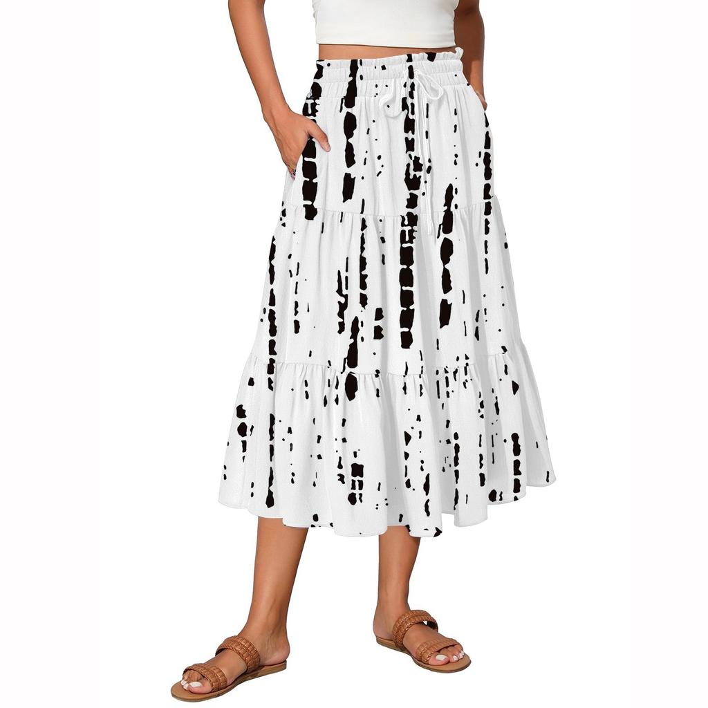 Женская винтажная градиентная струящаяся расклешенная юбка-макси с оборками