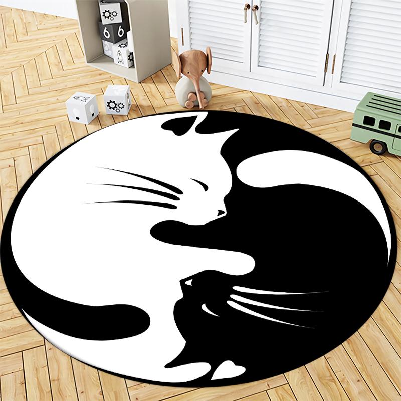 Круглый ковер с принтом кота для ванной комнаты, круглый ковер для гостиной, спальни, детского кабинета, круглый ковер, напольный коврик