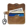 Retro Genuine Leather Compact Portable Small Card Holder with Keychain Key Ring