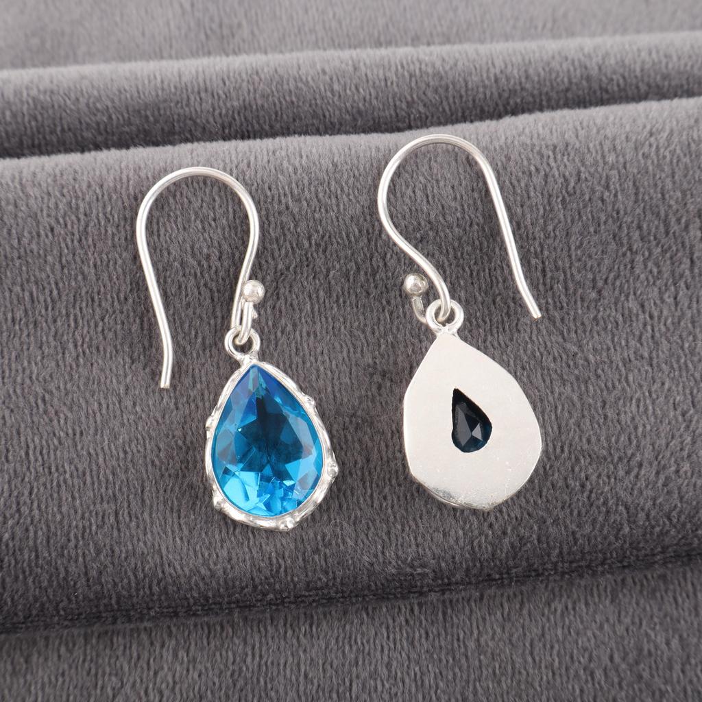 Swiss Blue Topaz Earrings Gemstone, 925 Solid Sterling Silver Earrings Jewelry, Handmade Earrings , Silver Jewelry For Gift