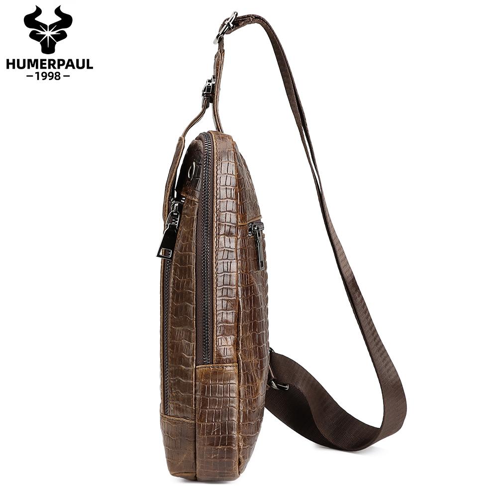 Humerpaul Мужская кожаная нагрудная сумка с крокодиловым принтом, спортивная сумка большой емкости