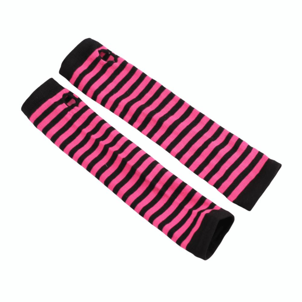 Arm Cover Fingerless Long Glove Striped Cool Stretch Gloves Women Girls Elbow Mitten Winter Season