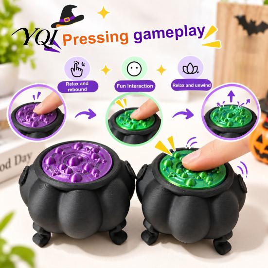 Stress Relief Cauldron Clicker Halloween Witch Toy, 3D Printed Clicky Fidget Toy Finger Clicker, Holiday Gift for Kids Adults