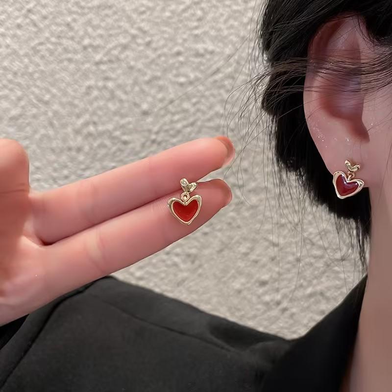 Серьги-подвески Y2K Goth Жидкое сердце Крест Звезда Женские Красный Циркон Любовь Висячие серьги Готические Необычные Серьги с кисточками Циркон