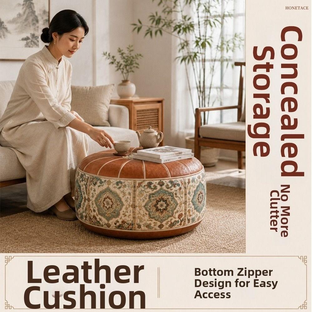 PU Leather Ottoman Pouf Foldable Storage Ottoman New Floor Seat Cushion Multipurpose Storage