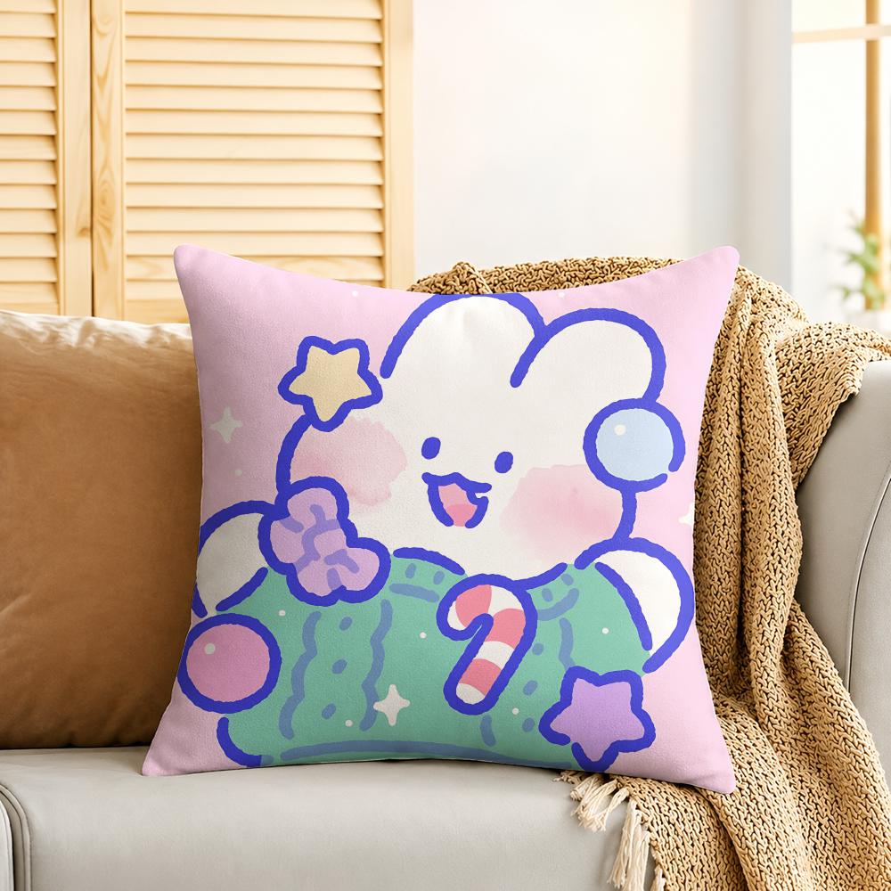 MMongMong Rabbit Cute Cushion Cover Silky Short Plush Invisible Zipper Dustproof Sofa Pillow Case For Home Decor