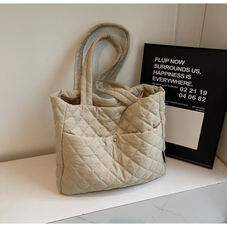 Осенне-зимняя хлопковая сумка, повседневная сумка-тоут большой вместимости, женская модная сумка через плечо из ромбовидного холста